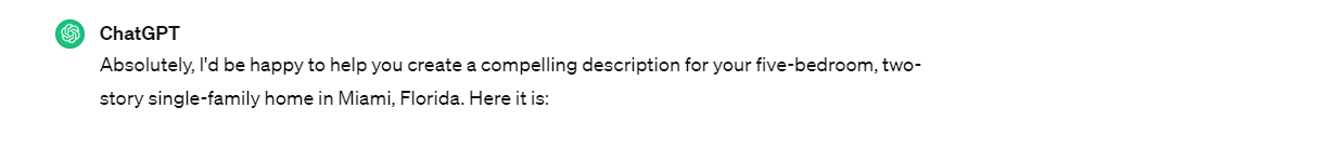 ChatGPT helpful answer for a real estate decription